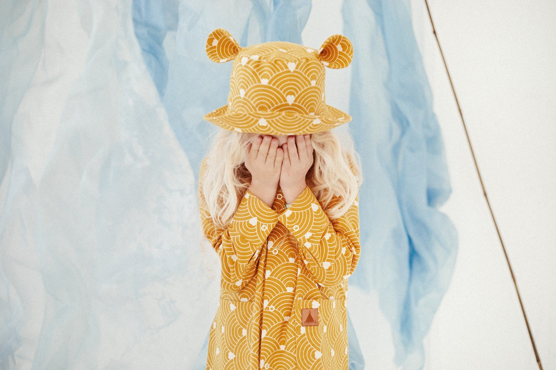 Kids Hat with Ears - Waves on Mustard