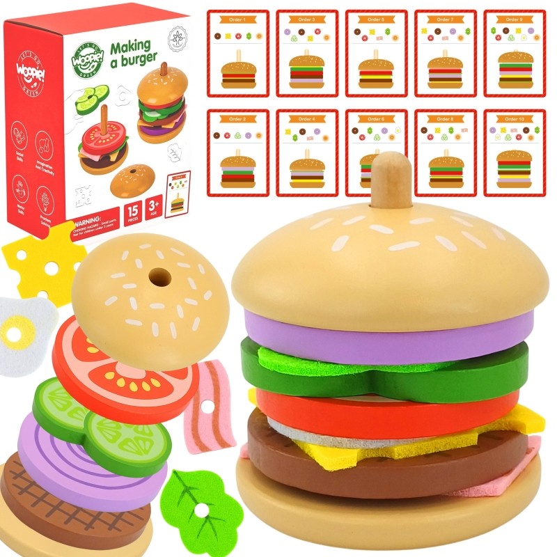 Wooden Burger Restaurant Puzzle for Children, 15 pcs